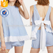 Contrast Ruffle Trim Knot Back Top With Shorts Manufacture Wholesale Fashion Women Apparel (TA4089SS)